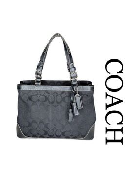 VTG Coach Hampton Black Leather Satchel Top Handle Jacquard Handbag K04M-6830